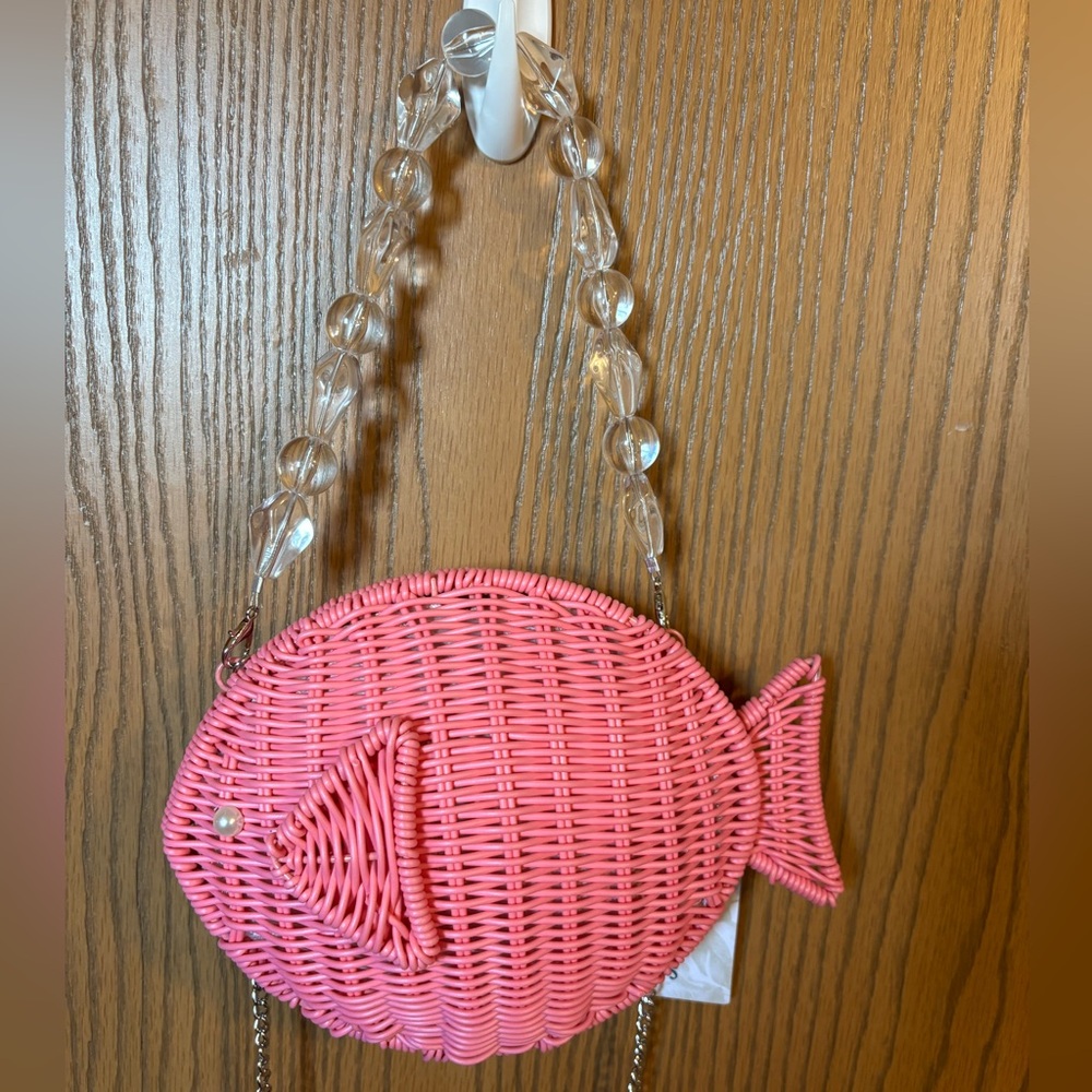 Tommy Bahama Pink Woven Fish Crossbody Bag